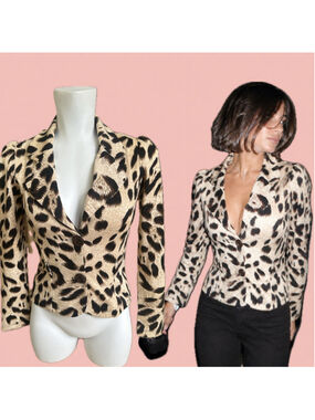 Y2K Leopard Print Cropped Blazer Jacket Made in USA Size S